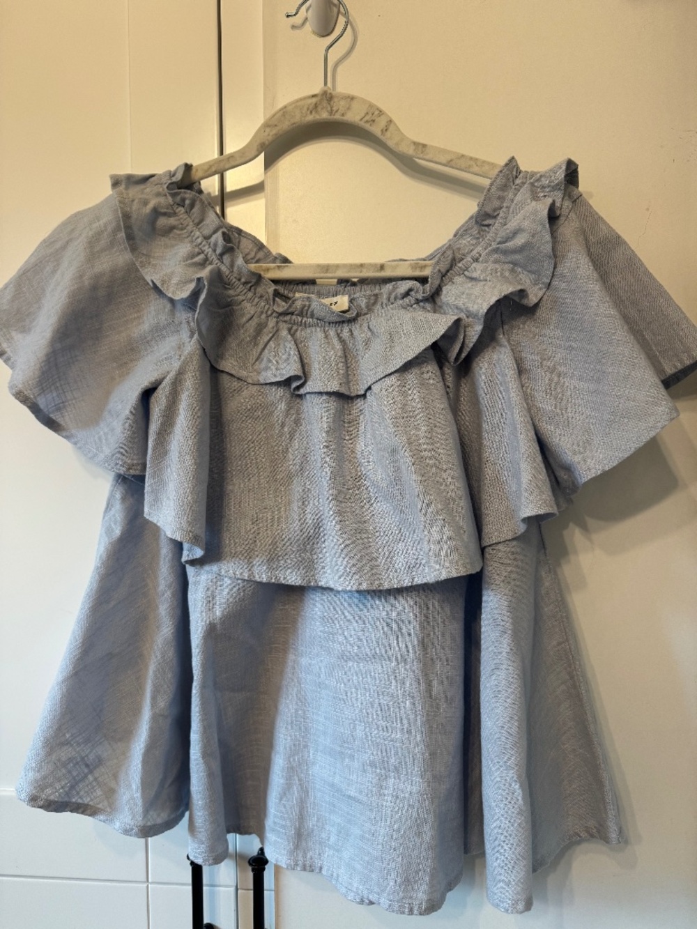 Beach Lunch Lounge off the shoulder ruffle shirt